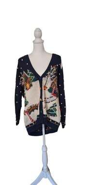 Vintage Gumdrop Village Christmas Scene Novelty Cardigan Sweater